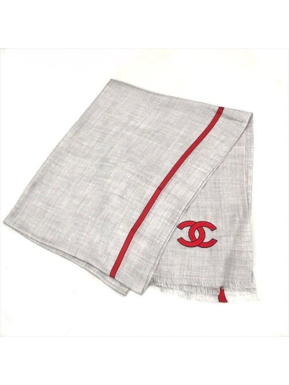Chanel CC Logo Cashmere Blend Large Shawl Gray Scarf